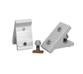 Two silver metal angled brackets with screws and a small bolt, designed for adjustable mounting, shown on a white background, displaying the Traxstech T-Bolt Bracket - Various Degrees.