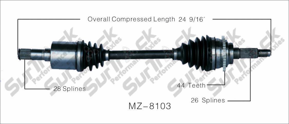 CV Axle Shaft- Front Left MZ-8103 D/S Manual Transmission Call Check Info