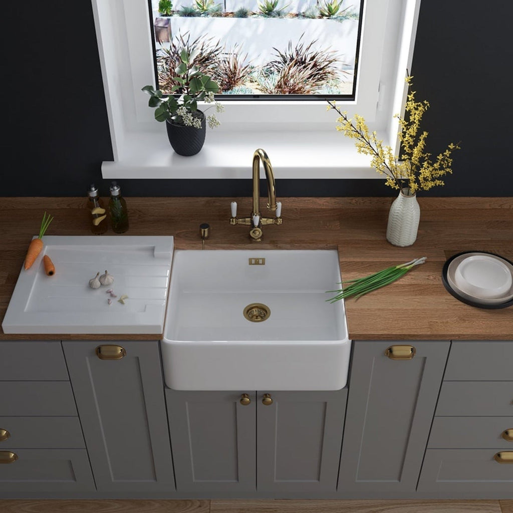 Astini Belfast 600 1.0 Bowl White Ceramic Butler Kitchen Sink with Waste