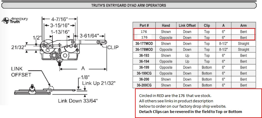 176 - Amesbury Truth EntryGard Dyad Arm Casement Operator 15 Series