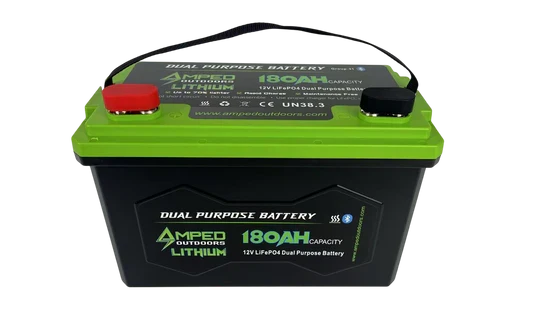 Amped Outdoors 180Ah Dual Purpose Lithium Battery (Cranking) 12.8V - Bluetooth - IP67 Waterproof - Heated