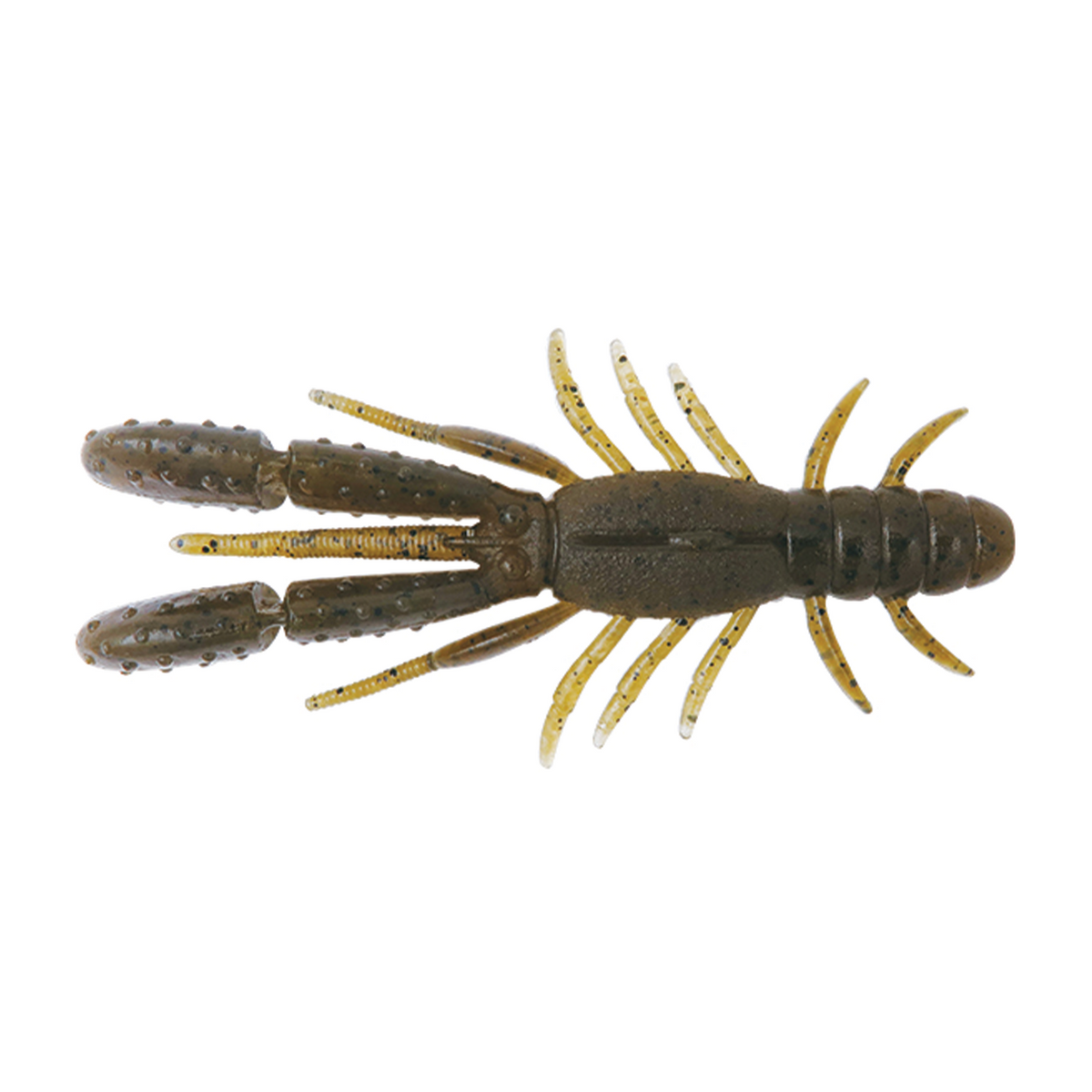 BottomUp Bulls Hog Baby soft plastic fishing lure shaped like a crawfish with segmented body and multiple legs, designed for freshwater fishing tackle.
