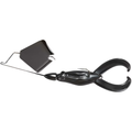 War Eagle Buzz Toad fishing lure with black plastic twin tail design, single hook, and angled buzz blade, designed for attracting musky and other large fish.