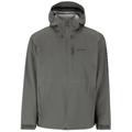 Simms Vapor Elite Jacket - Men's in gray with a high collar, adjustable hood, chest pocket with zipper, and full front zipper designed for outdoor fishing activities.