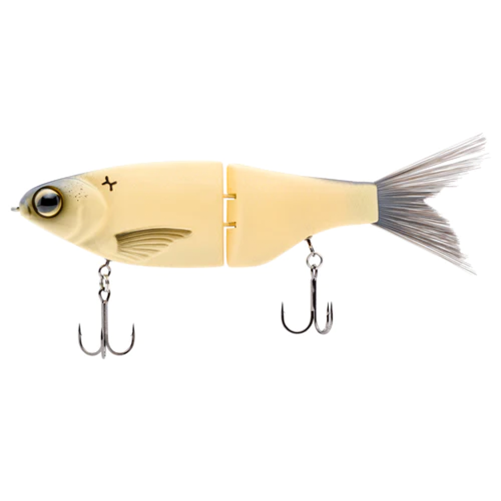 Spro KGB Chad Shad 180 fishing lure in light beige with segmented body and two treble hooks designed for realistic movement in water.