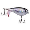 Bill Lewis Baby Bubbler 55 fishing lure with a reflective silver body, red-tipped diving lip, and two sharp treble hooks for effective fishing tackle.