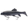 Savage Gear 3D Sucker fishing lure in a realistic black fish design with detailed scales, fins, and two treble hooks for effective fishing tackle use.