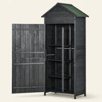 ROWAN Wooden Storage Shed with Lockable Double Doors & Shelves, Grey