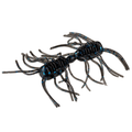 Two black soft plastic fishing lures with blue flecks and multiple flexible legs, designed as Strike King Sexy Bug fishing tackle for musky and freshwater fishing.