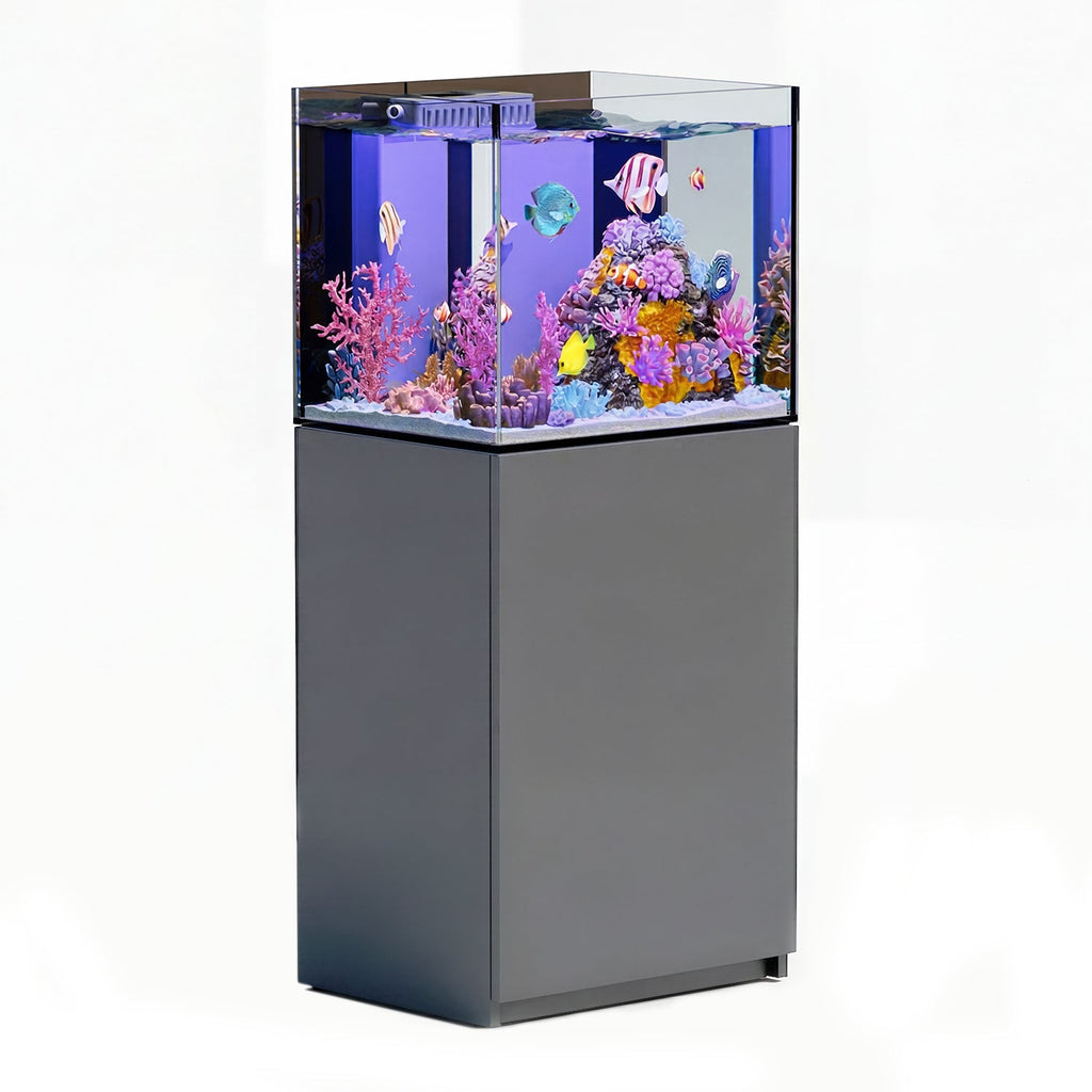 63 Gallon Coral Reef Aquarium Ultra Clear Glass Tank & Built in Sump Silver