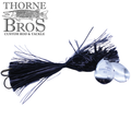 Musky Frenzy Apache Stag IC7 fishing lure with black skirt and two silver spinner blades, designed for musky fishing and available at Thorne Bros custom rod and tackle shop.