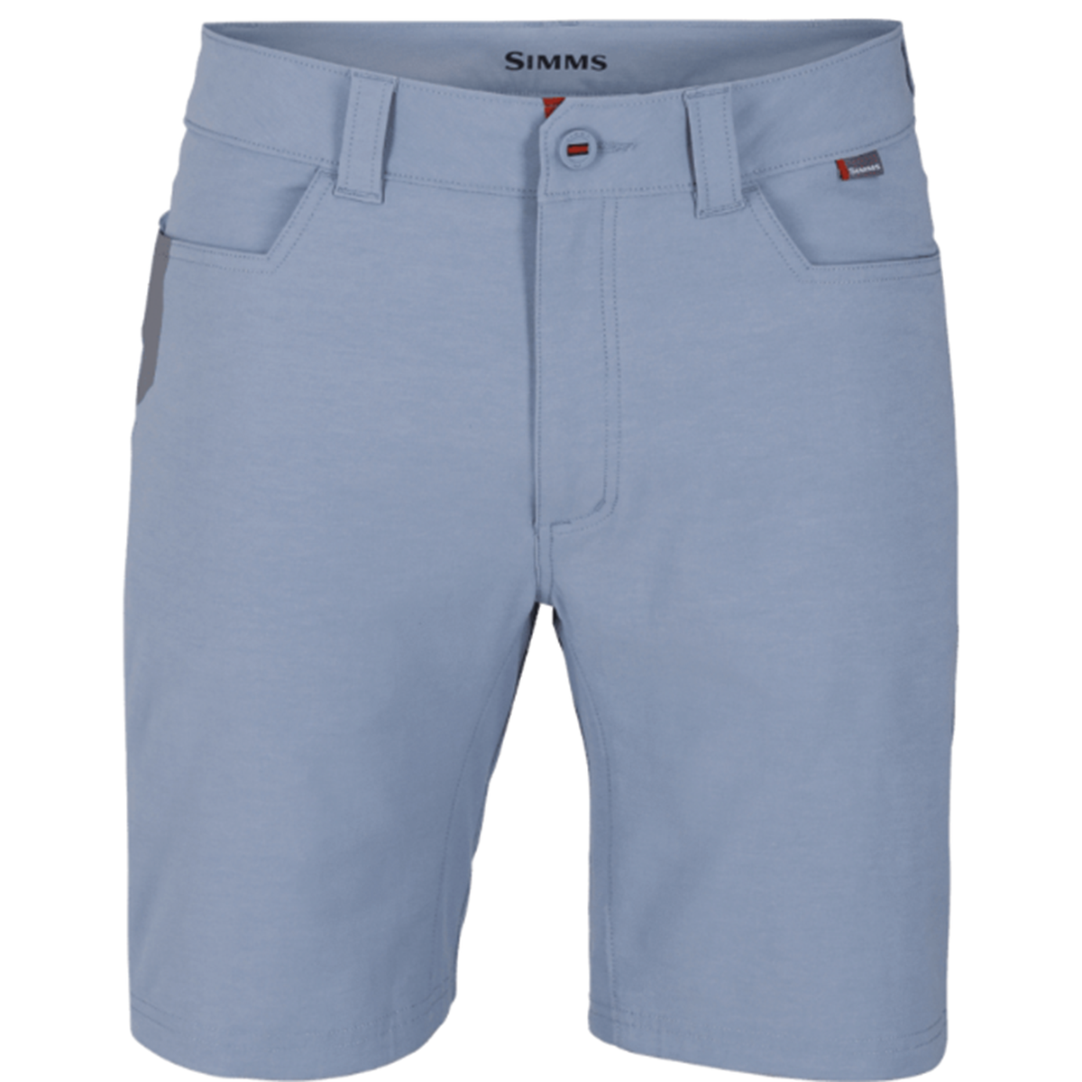 Simms Challenger Short - Men's in light blue, featuring belt loops, front button closure, and pockets, designed for comfort and mobility during fishing activities.