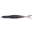 Galápagos Zegra Shad 5.8" fishing lure in a ribbed, soft plastic design with a paddle tail, featuring a gradient color from dark purple to translucent with black and blue speckles.