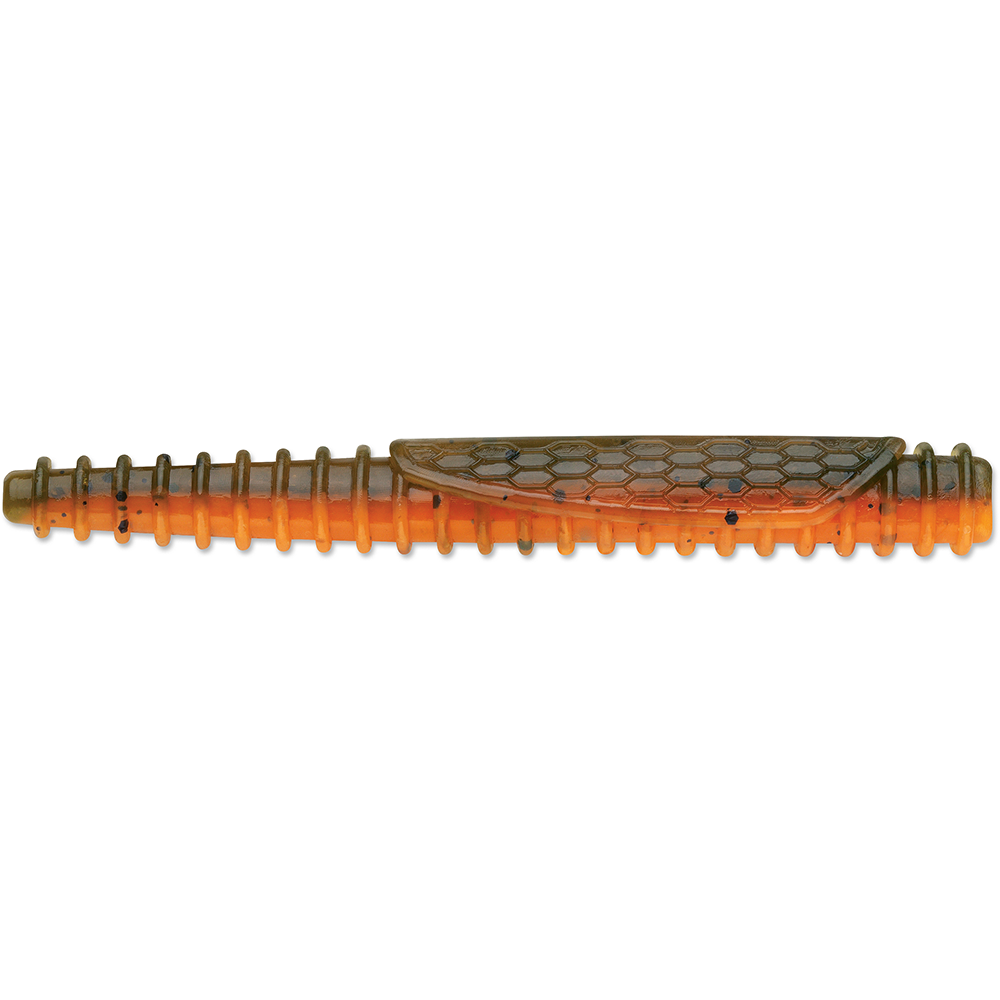 Rapala CrushCity Ned BLT soft plastic fishing lure in orange and brown with textured body designed for effective fishing tackle use.