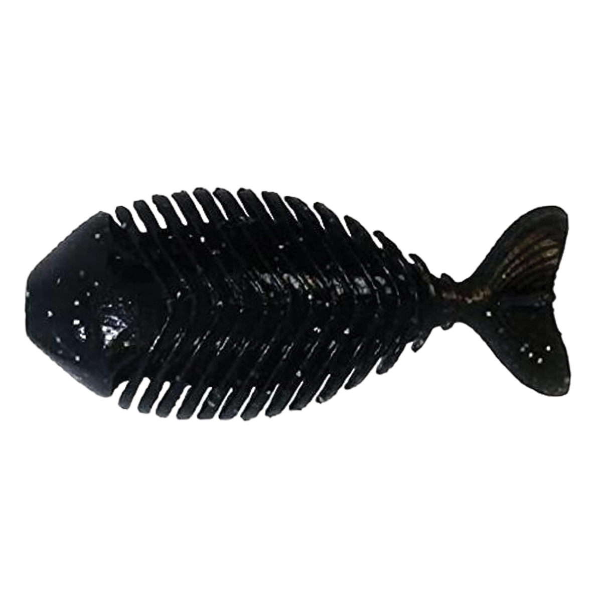 Alfheid Jagged Gill black segmented fishing lure shaped like a fish with ribbed body and detailed tail fin designed for fishing tackle use.