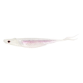 Nomad Design Cobra Shad fishing lure in translucent white with subtle pink accents and black eyes, designed for realistic movement in water to attract fish.