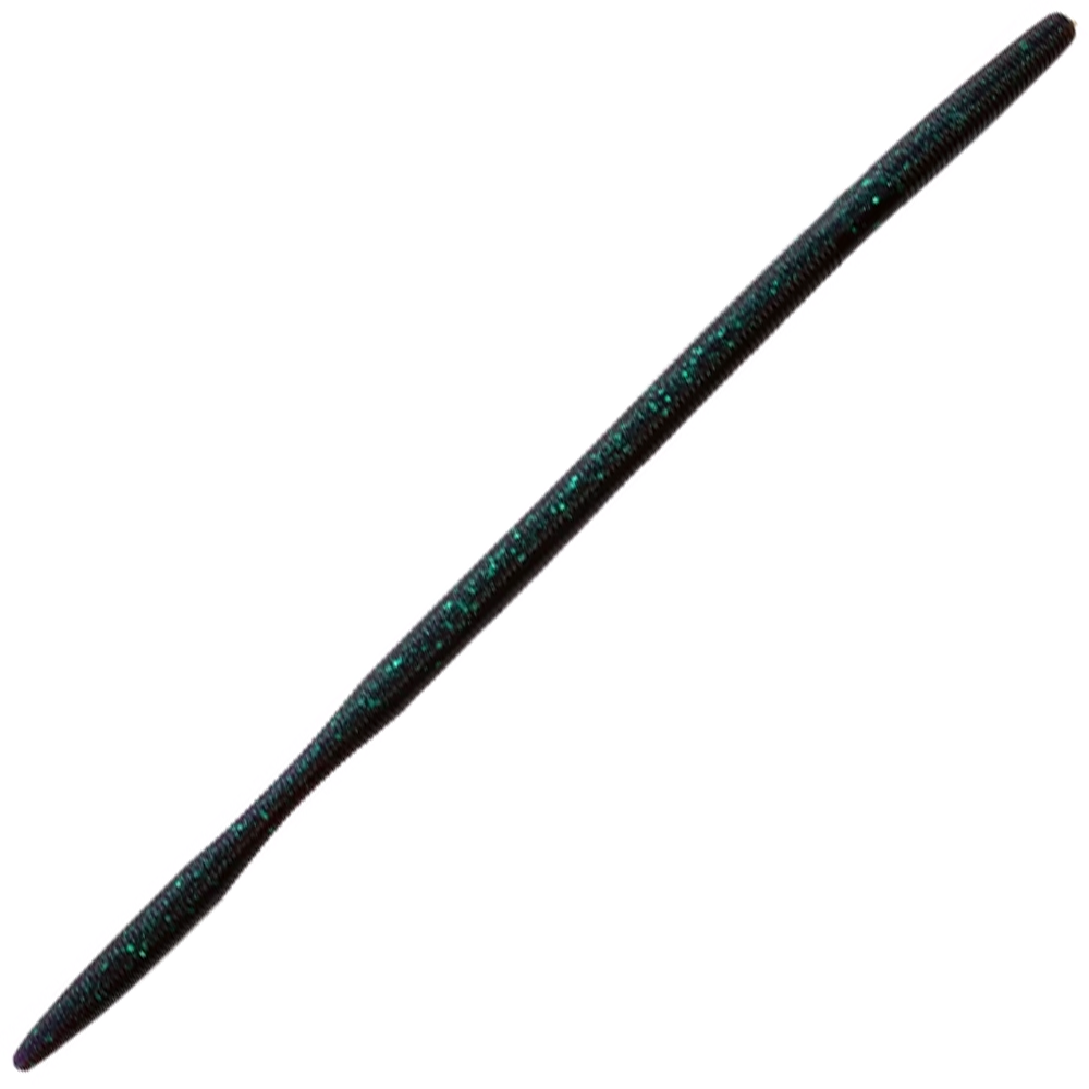 Yamamoto Oki Worm Floater 10" soft plastic fishing lure in dark color with subtle green glitter, designed for musky fishing tackle and fishing lure enthusiasts.
