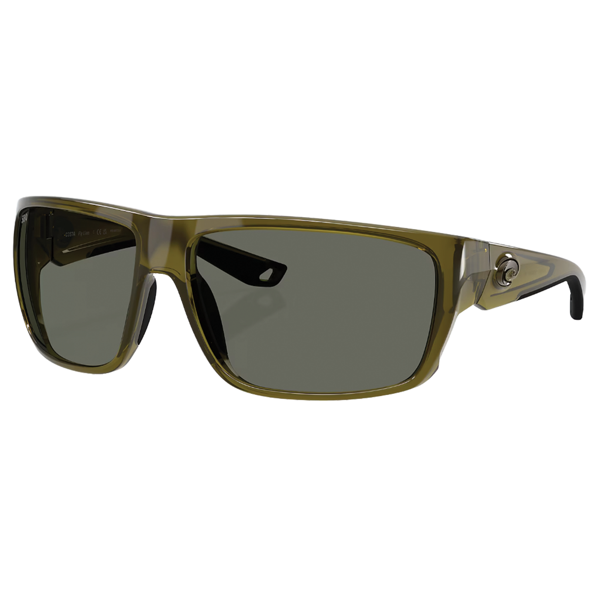 Costa Del Mar - Fly Line sunglasses featuring a translucent olive green rectangular frame with dark polarized lenses, designed for outdoor fishing and marine activities.