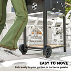 Portable Charcoal Grill with Adjustable Pan & 3 Shelves, Wheeled Barbecue Grill with Thermometer