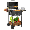 Portable Charcoal Grill with Adjustable Pan & 3 Shelves, Wheeled Barbecue Grill with Thermometer