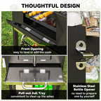 Portable Charcoal Grill with Adjustable Pan & 3 Shelves, Wheeled Barbecue Grill with Thermometer