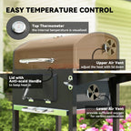 Portable Charcoal Grill with Adjustable Pan & 3 Shelves, Wheeled Barbecue Grill with Thermometer