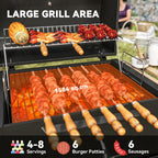 Portable Charcoal Grill with Adjustable Pan & 3 Shelves, Wheeled Barbecue Grill with Thermometer