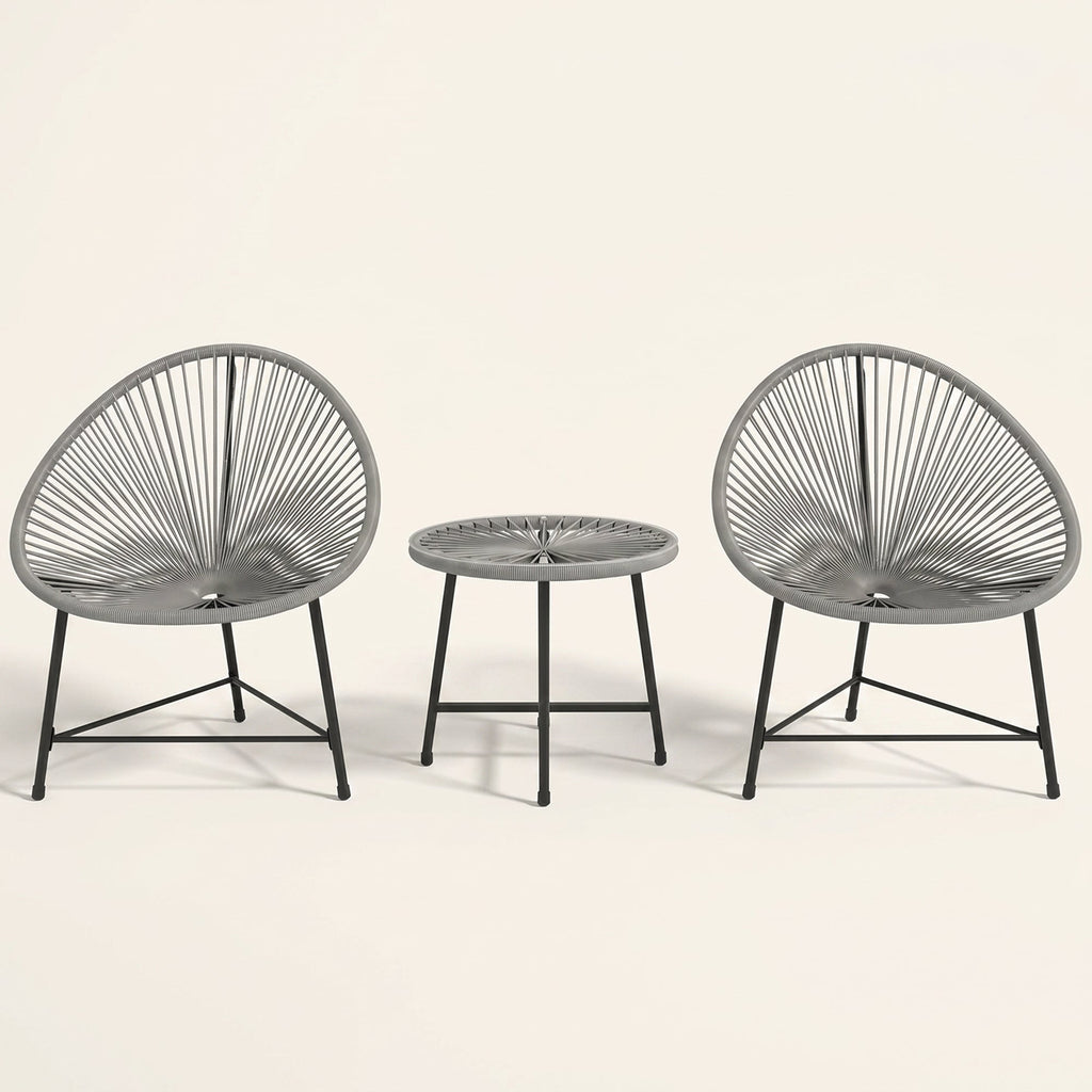 ARVOYA 3 Pieces Rattan Bistro Set with Acapulco Chairs, Glass Top Table & Metal Frame, Grey