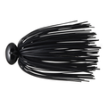 Deps Hyper Football Jig in solid black with a weighted football-shaped head and flexible rubber skirt strands designed for musky fishing tackle.