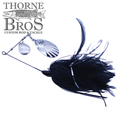 Ruff Tackle Rad Dog Tandem Spinnerbait featuring dual silver spinning blades and black feathered skirt designed for effective fishing tackle use at Thorne Bros.
