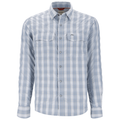 Simms Big Sky LS Shirt - Men's featuring a light blue and white plaid pattern, long sleeves with buttoned cuffs, two chest pockets, and a classic collar, designed for outdoor fishing.