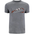 Simms Hook And Loop T-Shirt - Men's in heather gray with a crew neck and a graphic design of a fishing hook and the word "Simms" across the chest, made from soft fabric suitable for fishing enthusiasts.