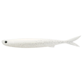 Evergreen Last Ace 103S soft fishing lure in white with black speckles and realistic black eye, designed for effective fishing tackle use targeting predatory fish.