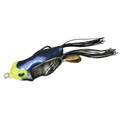 Jackall Kaera S2 Beat Frog fishing lure with a blue and black textured body, bright yellow-green head, and black flexible skirt designed for freshwater fishing tackle.
