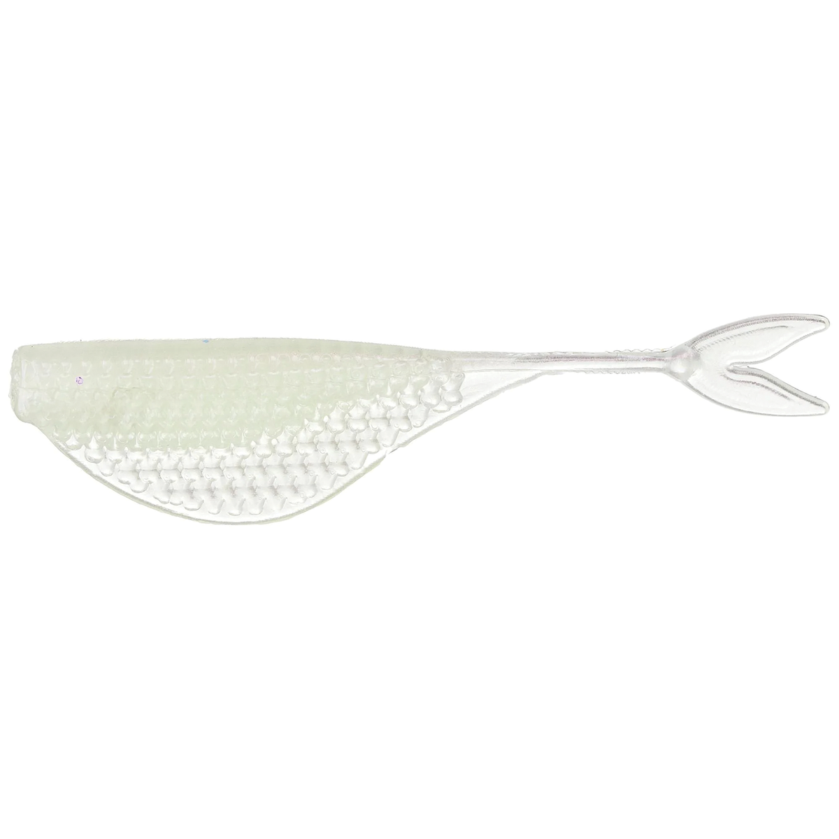 6th Sense Fishing Clobbler Minnow soft plastic fishing lure in translucent white with textured body and forked tail designed for effective fish attraction.