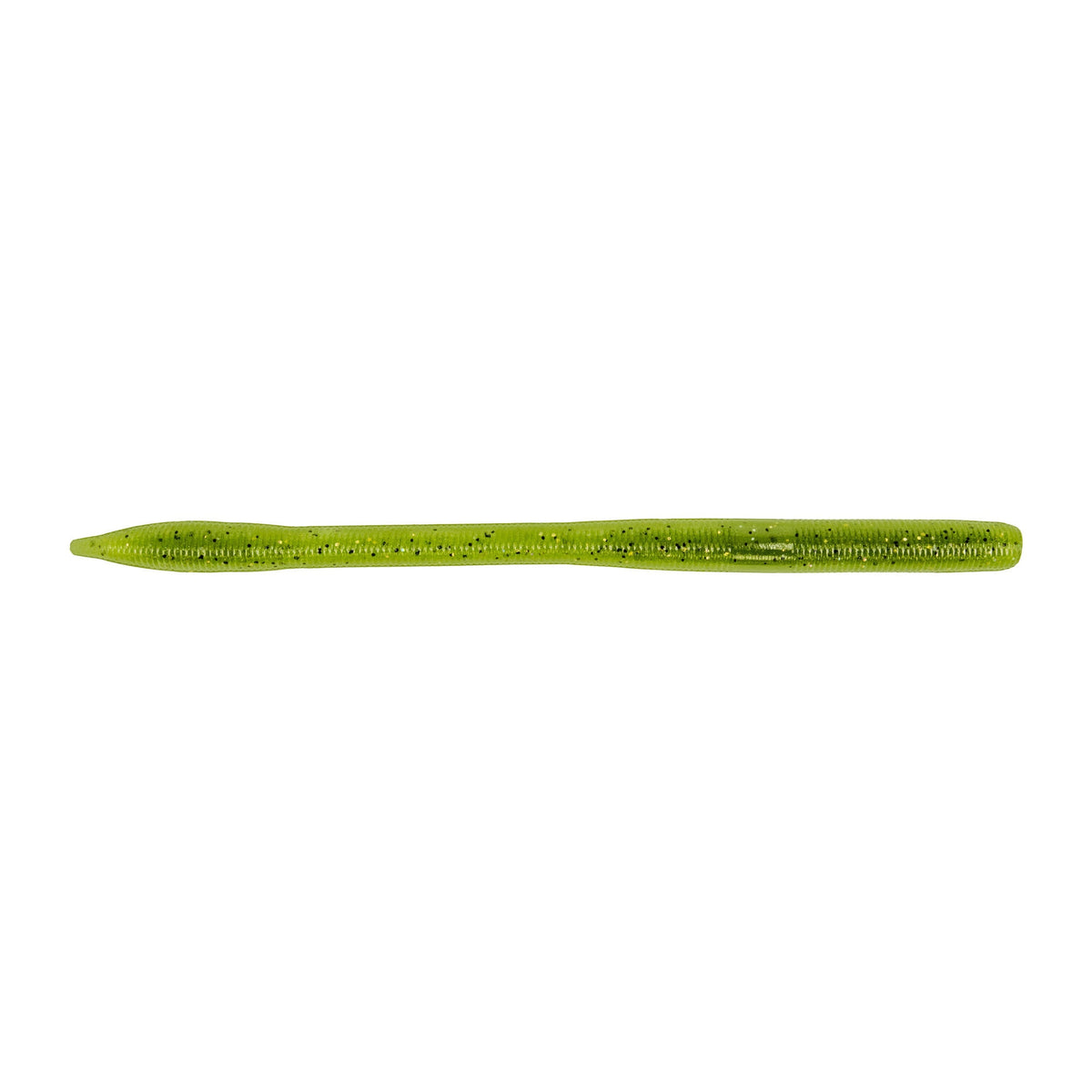 Yamamoto 6.5" Sensei Worm in green with black speckles, soft plastic fishing lure designed for musky fishing tackle and fishing lures.