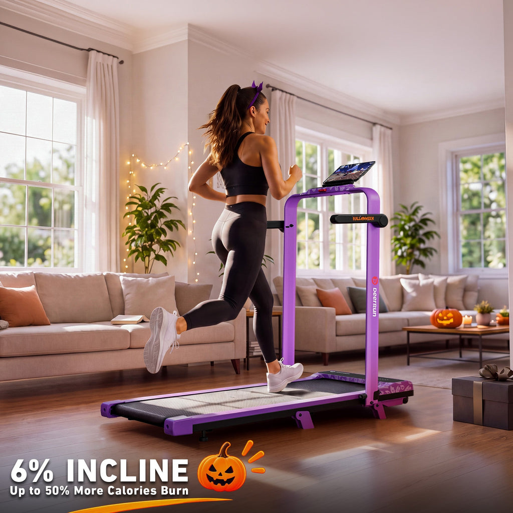 DeerRun Halloween Gift Edition 2-in-1 Foldable Treadmill for Home, Run & Save Space - With 6% Incline, Handlebar & Full Display Screen