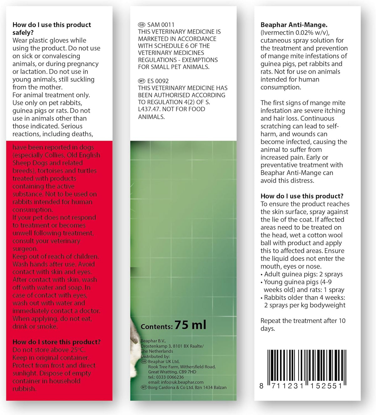 Beaphar Anti-Mange Spray Treatment Small Animals 75ml