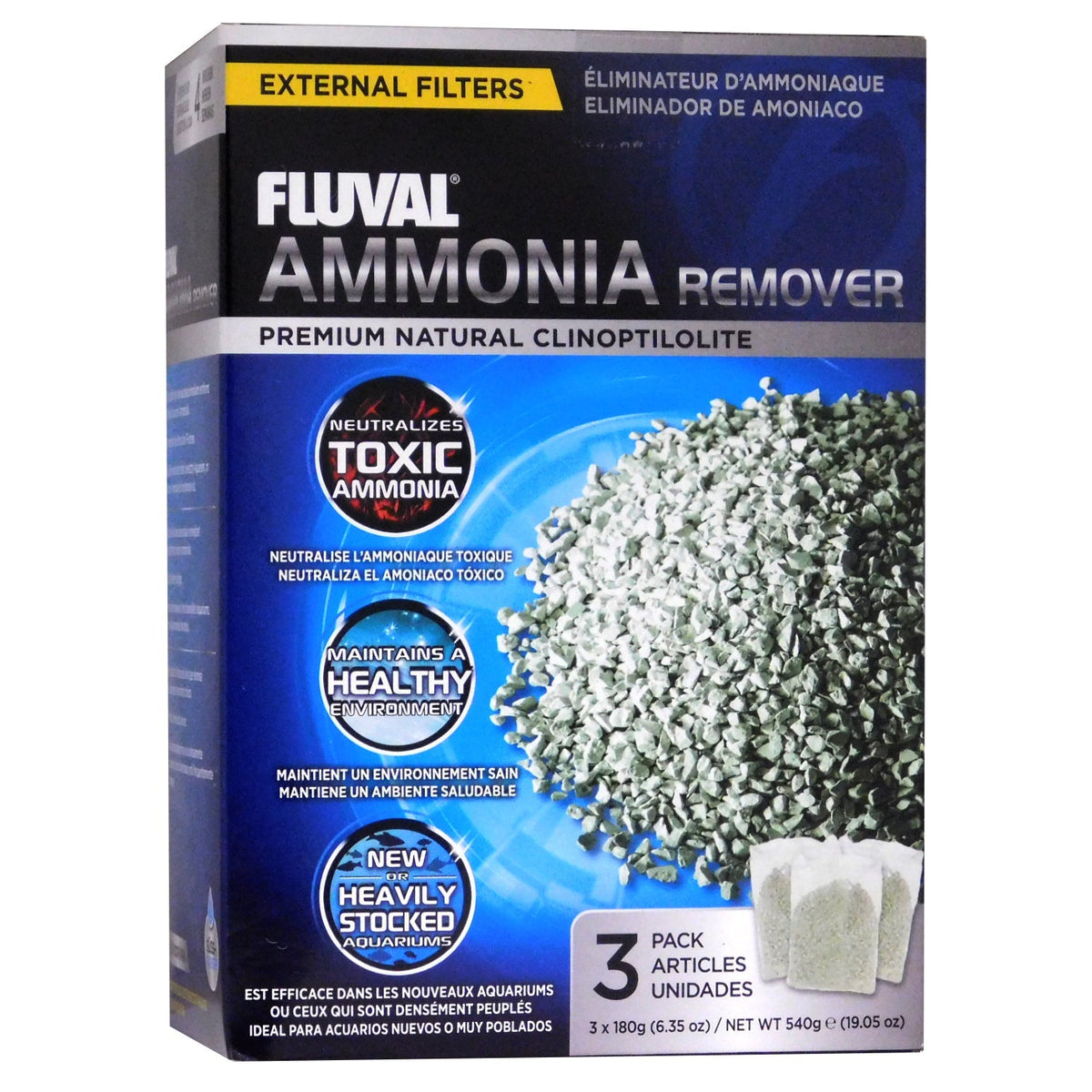 Fluval Ammonia Remover 3x180g - Freshwater Ion-Exchange Filter