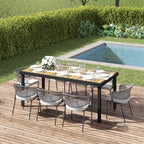 75" x 35" Outdoor Dining Table with Aluminum Frame & All-Weather Faux Wood Top, Natural