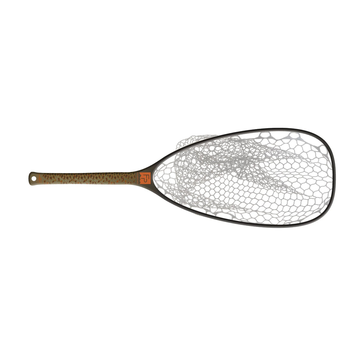 Fishpond Emerger Net 2.0 with a lightweight, durable frame and clear rubber mesh netting designed for catch-and-release fishing, featuring a textured handle for secure grip.