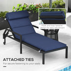 2PC Patio Chaise Lounge Chair Cushions Replacement Lounger Pads w/Headrest & Ties, Dark Blue