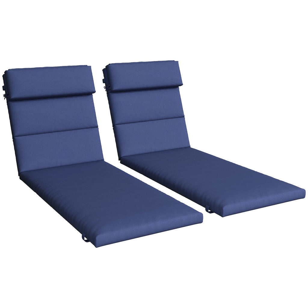 2PC Patio Chaise Lounge Chair Cushions Replacement Lounger Pads w/Headrest & Ties, Dark Blue