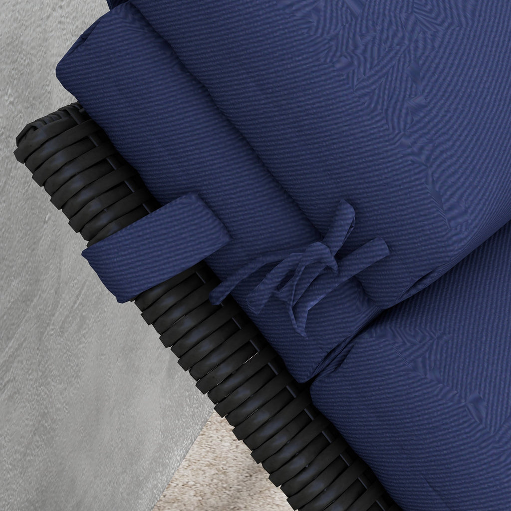 2PC Patio Chaise Lounge Chair Cushions Replacement Lounger Pads w/Headrest & Ties, Dark Blue