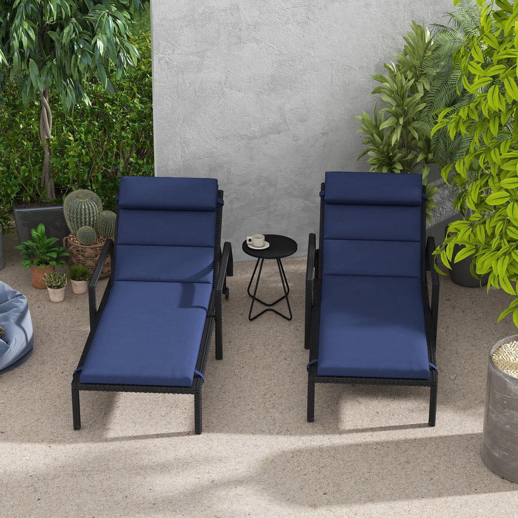 2PC Patio Chaise Lounge Chair Cushions Replacement Lounger Pads w/Headrest & Ties, Dark Blue