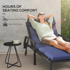 2PC Patio Chaise Lounge Chair Cushions Replacement Lounger Pads w/Headrest & Ties, Dark Blue