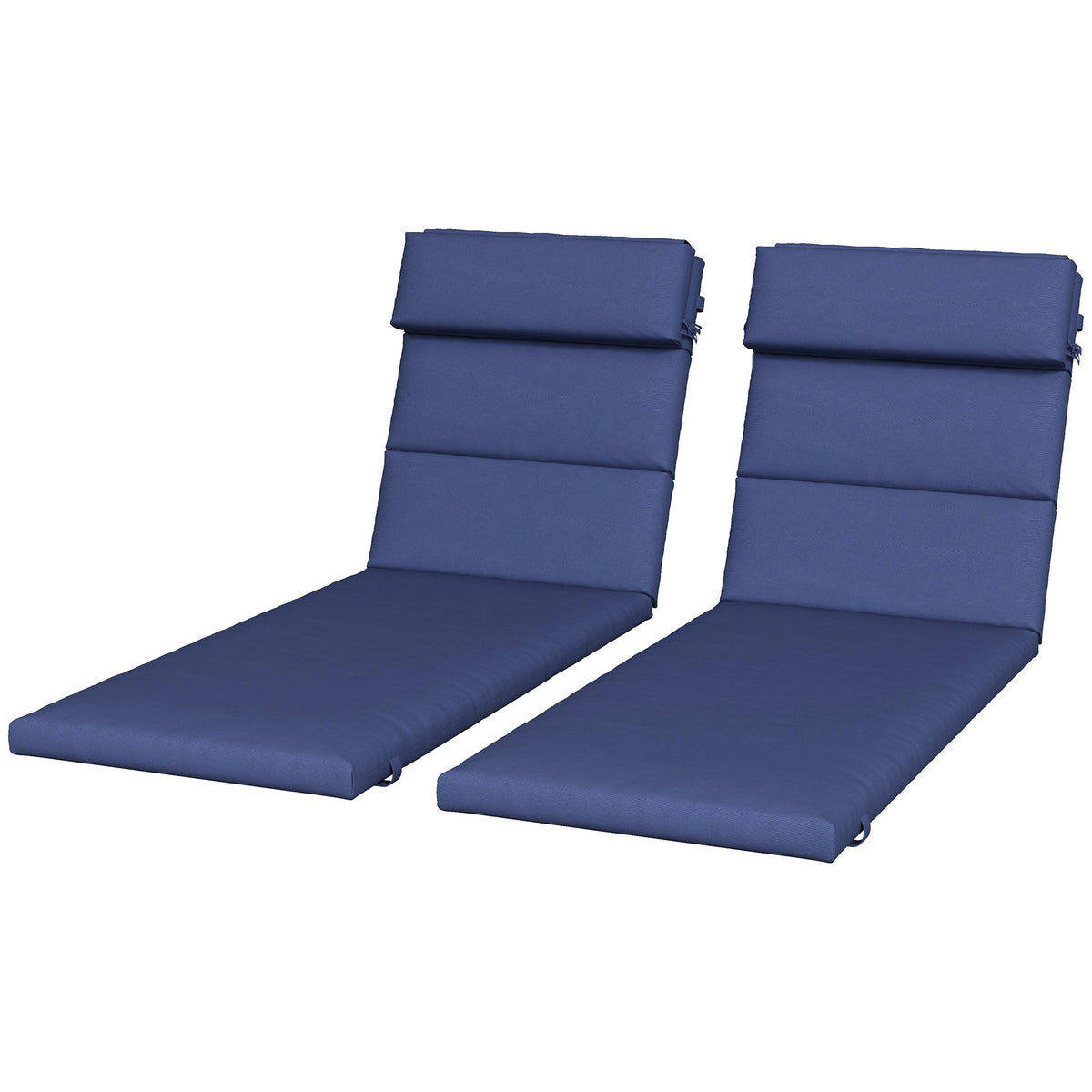 2PC Patio Chaise Lounge Chair Cushions Replacement Lounger Pads w/Headrest & Ties, Dark Blue