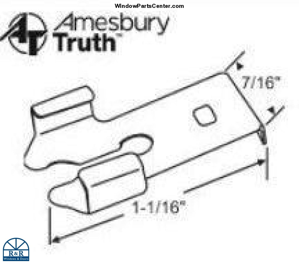 Part Number 221, 39-323 Stainless Steel Detach Clip for Awning and Casement Operators. CAD drawing with dimensions 