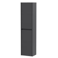Nuie Havana Tall Wall Hung Unit 2-Door, Soft Close Handless Bathroom Storage Cabinet in Graphite Grey Woodgrain, 1433 x 350 x 255mm