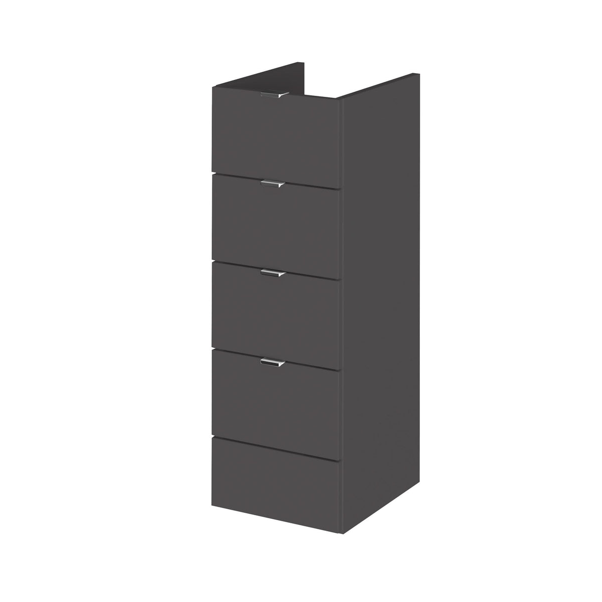Hudson Reed Fusion Floor Standing 4 Drawer Unit without Basin Full Depth, Modern Bathroom Furniture in Gloss Grey Finish, 300mm